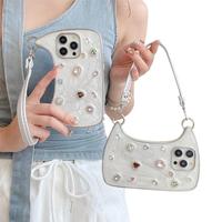 Diamond Gem Rhinestone Handbag iPhone16 Pro Max Luxury 15/14/13 Mobile Phone Case Women's Fashion Trend Cute and Beautiful Ad...