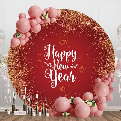 Simple Dots Round Happy New Year Holiday Backdrop - Aperturee