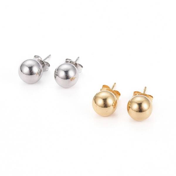 304 Stainless Steel Ball Stud Earrings