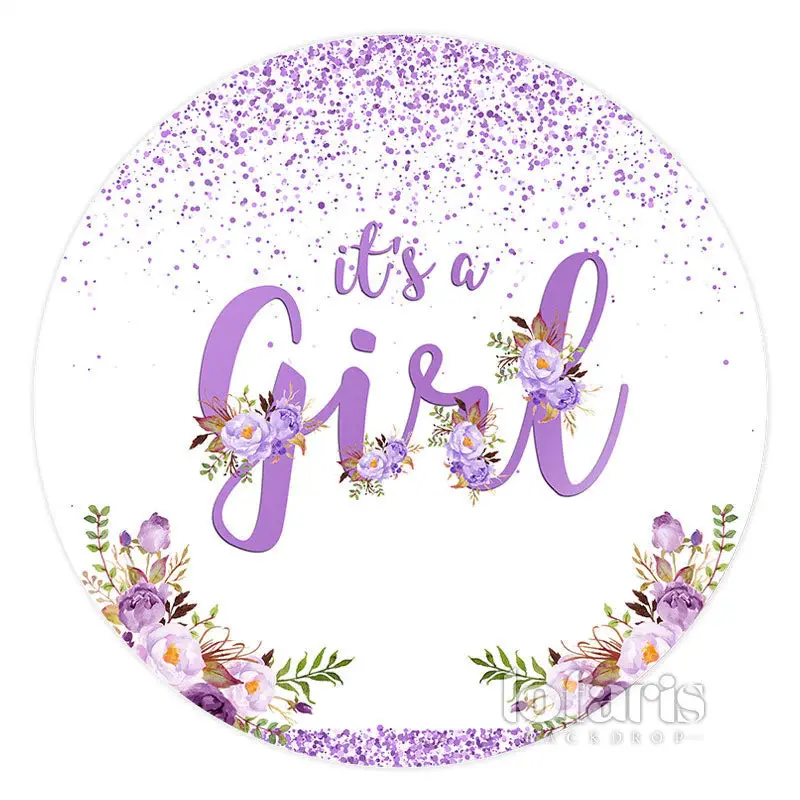 Aperturee Violet Flowers And Dots Circle Baby Shower Backdrop | Circle Party Backdrop | Baby Shower Round Backdrop | Baby Sho...