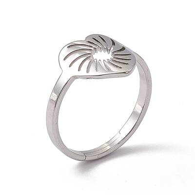 Non-Tarnish 201 Stainless Steel Hollow Out Heart Adjustable Ring for Women