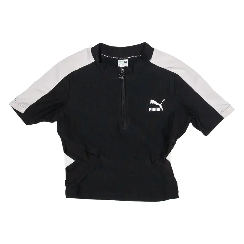 PUMA Womens T-Shirt Black 1/4 Zip S