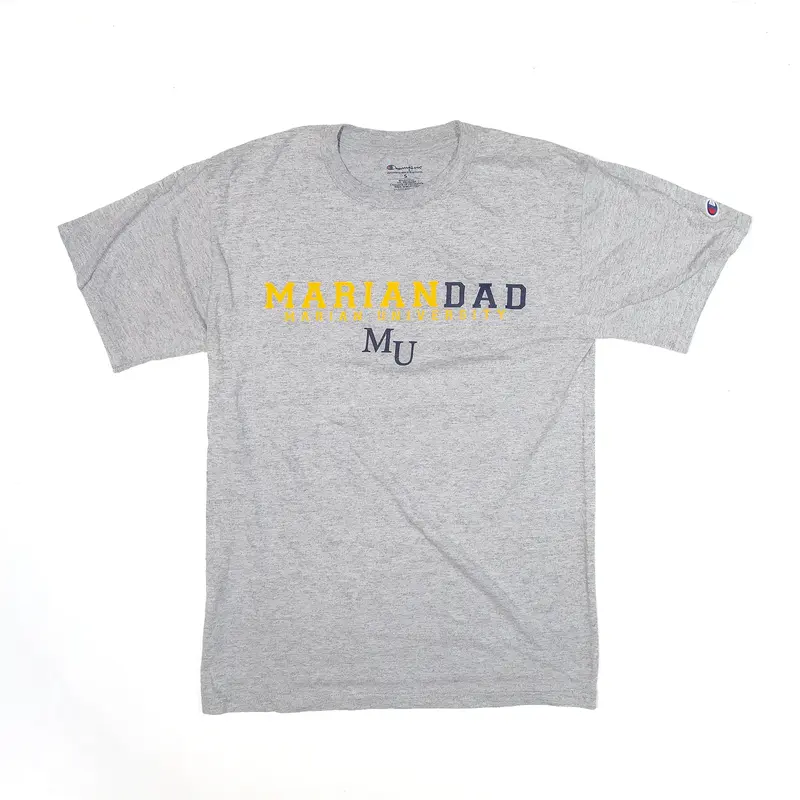 CHAMPION Marian University Dad Sports T-Shirt Grey USA Short Sleeve Mens S