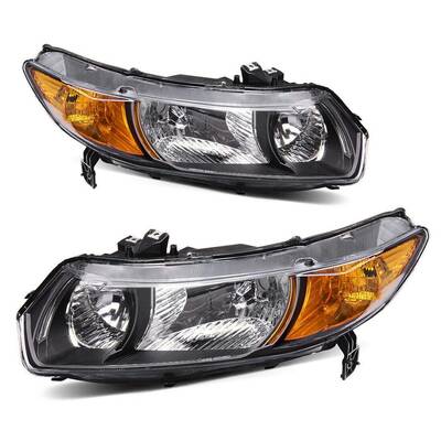 YITAMOTOR® Black Headlights Amber Corner Headlamp For 2006-2011 Honda Civic Coupe 2Dr Coupe