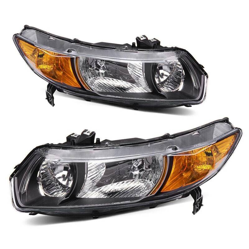 YITAMOTOR® Black Headlights Amber Corner Headlamp For 2006-2011 Honda Civic Coupe 2Dr Coupe