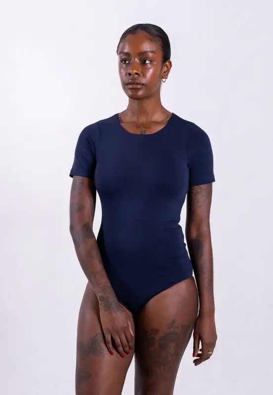 Organic Cotton Crew Bodysuit, Blue Navy | Size: XXL
