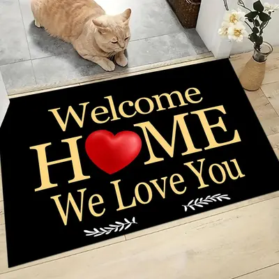 Welcome Home  Love You Letter Pattern Door Mat, 1 Count Non-slip Floor Rug, Rectangle Home Decorative Carpet for Living Room ...