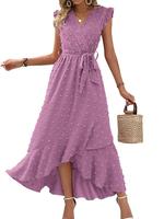 BTFBM Women's V-Neck Summer Dress 2025 Cap Sleeve Swiss Dot Boho Flowy Ruffle Slit Beach Party Long Maxi Cocktail Dresses #Ou...