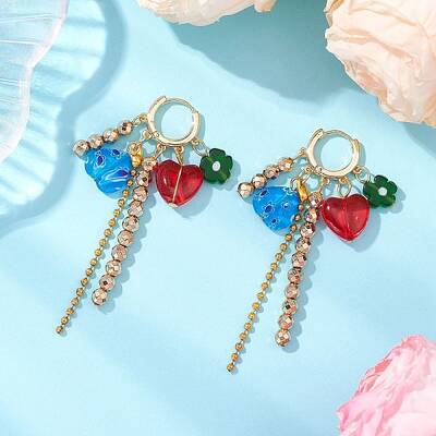 Lmapwork Heart with Flower Hoop Earrings