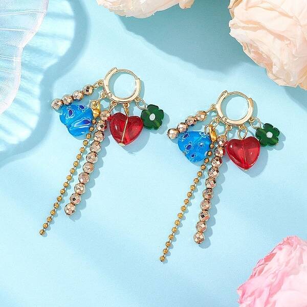 Lmapwork Heart with Flower Hoop Earrings