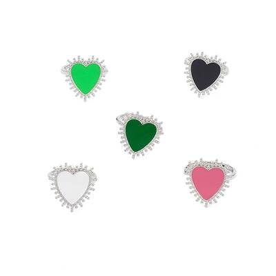 Adjustable Enamel Heart Signet Ring