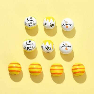 10Pcs 4 Styles Printed Natural Wood European Beads