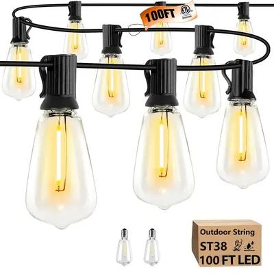 LED Bulb String Light, Outdoor String Light, Connectable LED String Light, Suitable for Porch, Backyard, Garden, Cafe, Restau...