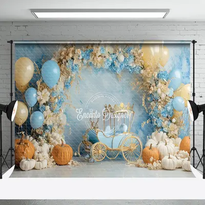 Aperturee Carriage Balloons Floral Pumpkin Cake Smash Backdrop - Aperturee