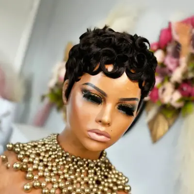 ShowRealHair 025  Pixie Cut Wig for Black Women Short Bomb Curly Wigs Brazilian Virgin Human Hair Short Curly Pixie Wigs Pixi...
