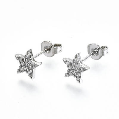 Brass Micro Pave Clear Cubic Zirconia Stud Earrings