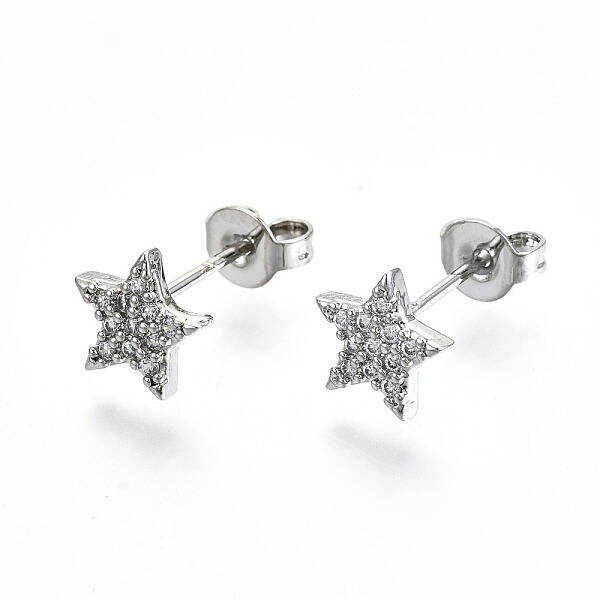 Brass Micro Pave Clear Cubic Zirconia Stud Earrings