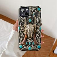 Western Phone Case, 3d Image Of Silver Engraved Belt Buckle, Longhorn Bull Skull Iphone
