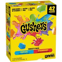 Gushers Strawberry & Tropical Variety Pack 0.8 oz - 42 Pouches of Fun and Colorful Treats, Good Source of Vitamin C, Gluten F...