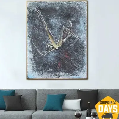 Original Abstract Dark Gray Paintings on Canvas Figurative Painting Textured Contemporary Art Handmade Painting | FREE FALL 2...