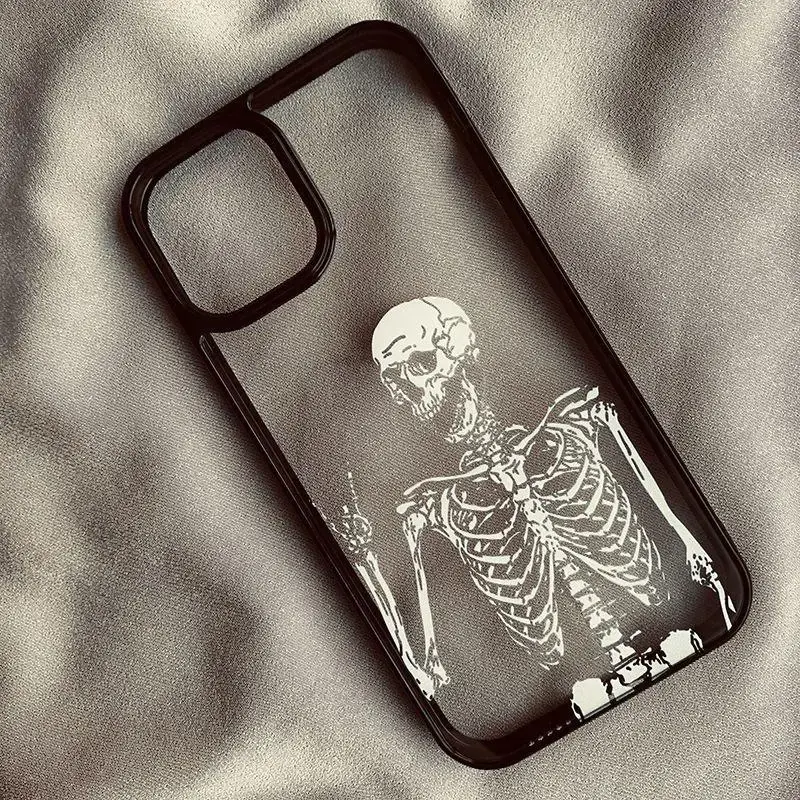 Fashion Rock & Roll Skeleton Pattern Transparent Phone Case, 1 Count Drop-resistant & All-inclusive Protective Case For iPhon...