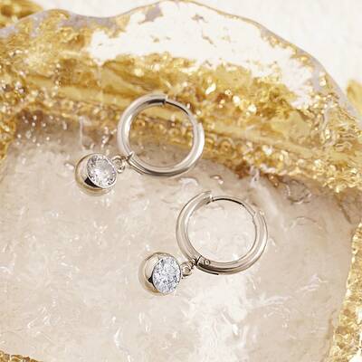 Cubic Zirconia Flat Round Dangle Earrings