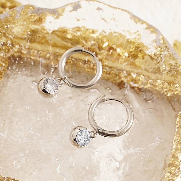 Cubic Zirconia Flat Round Dangle Earrings