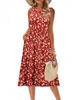 ZEAGOO Women's Summer Tank Midi Dress with Pockets Sleeveless A-Line Dress Casual Floral T-Shirt Dress Flowy Beach Sundress