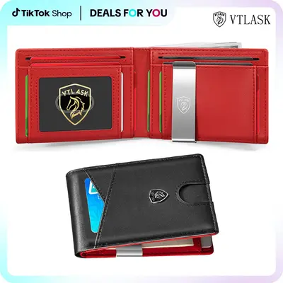 VTLASK Men's Wallet Slim RFID Blocking Ultra Thin Credit Card Holder Minimalist Front Pocket With Money Clip Wallet Graduatio...