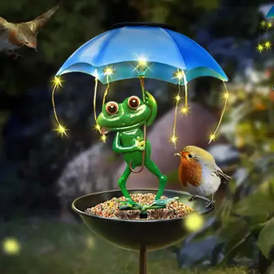 Solar Frog Bird Feeder Light - Outdoor Solar Waterproof Lights Garden Auto Illuminating Durable Yard Art Ornament Bird Feeder