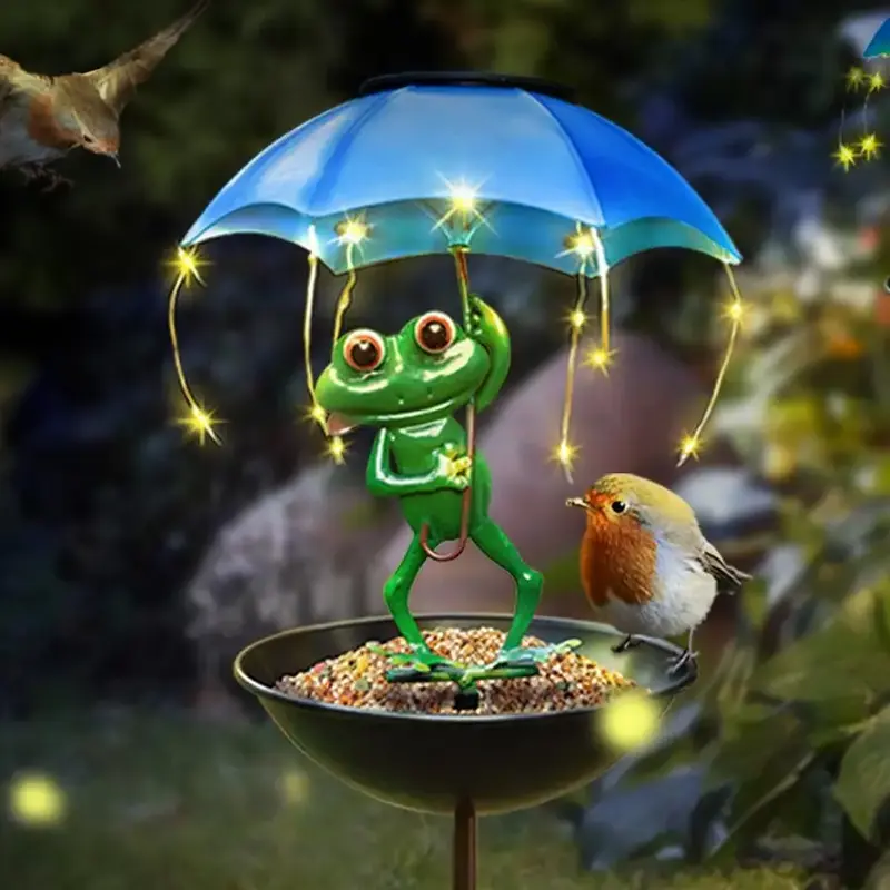 Solar Frog Bird Feeder Light - Outdoor Solar Waterproof Lights Garden Auto Illuminating Durable Yard Art Ornament Bird Feeder