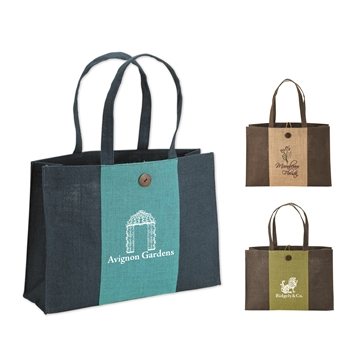 50 Customized Charlotte Natural Jute Tote - Inner Pocket & Button ...
