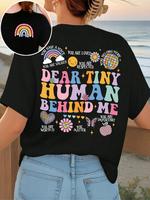 Women's Rainbow & Letter & Floral Print Round Neck Graphic Tee, T Shirts for Women, Vintage Trendy Casual Short Sleeve T-shir...