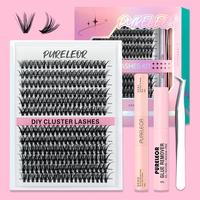 PURELEOR Cluster Lashes Kit Homemade False Eyelashes Fluffy Individual Lash Clusters 12-16mm D Curl DIY Eyelash Extensions Se...