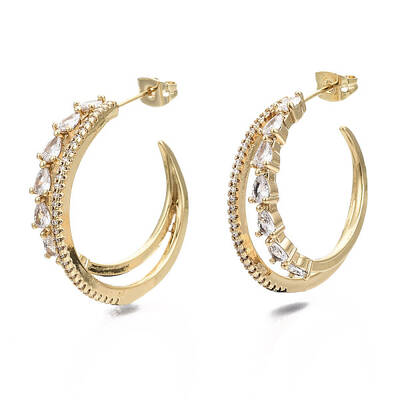 Brass Micro Pave Clear Cubic Zirconia Stud Earrings