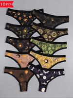 Women's All Over Print Lace Trim Thong, Casual Comfortable Breathable Panty for Daily Wear, Panties for Women, Women's Underw...