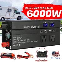 6000W LCD Car Power Inverter 12V To AC 110V Pure Sine Wave Solar Converter for Gifts