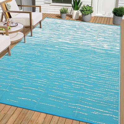 Garvee Waterproof Reversible Outdoor Rug 8x10ft - Durable Plastic Straw Carpet - Fade & UV Resistant, Easy Clean - Modern Str...