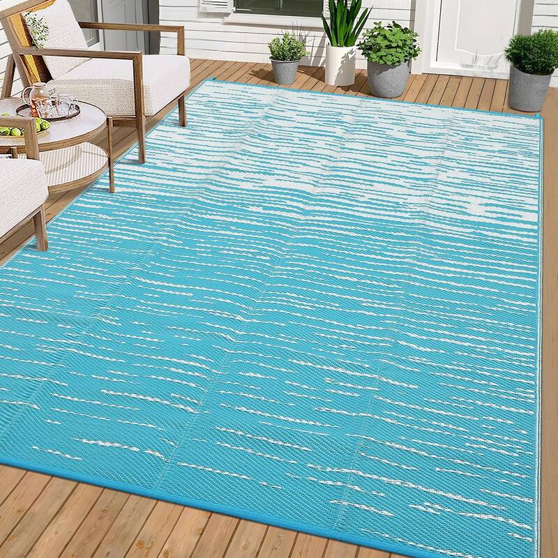 Garvee Waterproof Reversible Outdoor Rug 8x10ft - Durable Plastic Straw Carpet - Fade & UV Resistant, Easy Clean - Modern Str...