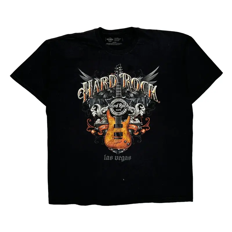 Las Vegas Hard Rock Cafe Graphic T-Shirt - 2XL Black Cotton