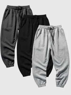 Men's Plain Drawstring Waist Sweatpants, Regular Fit Minimalist Pocket Elastic Waist Trousers, Men's Trousers for Spring & Fa...