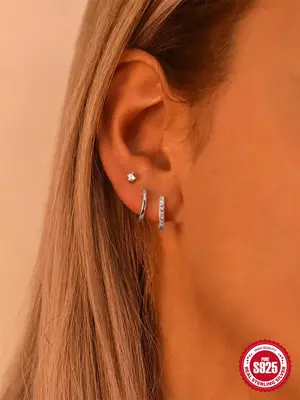 925 Sterling Silver Rhinestone Decor Earrings Set, Elegant Vintage Style Earrings for Women, Classic Fashion Accessories for ...