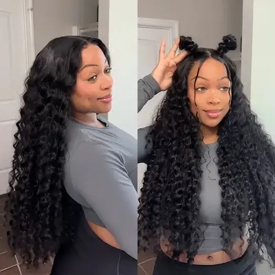 Mamushow 7x6 Glueless Water Wave Wigs 200% Density Human Hair With Drawstring Curly Wave Wigs Closure Wigs Pre Plucked Pre Cu...