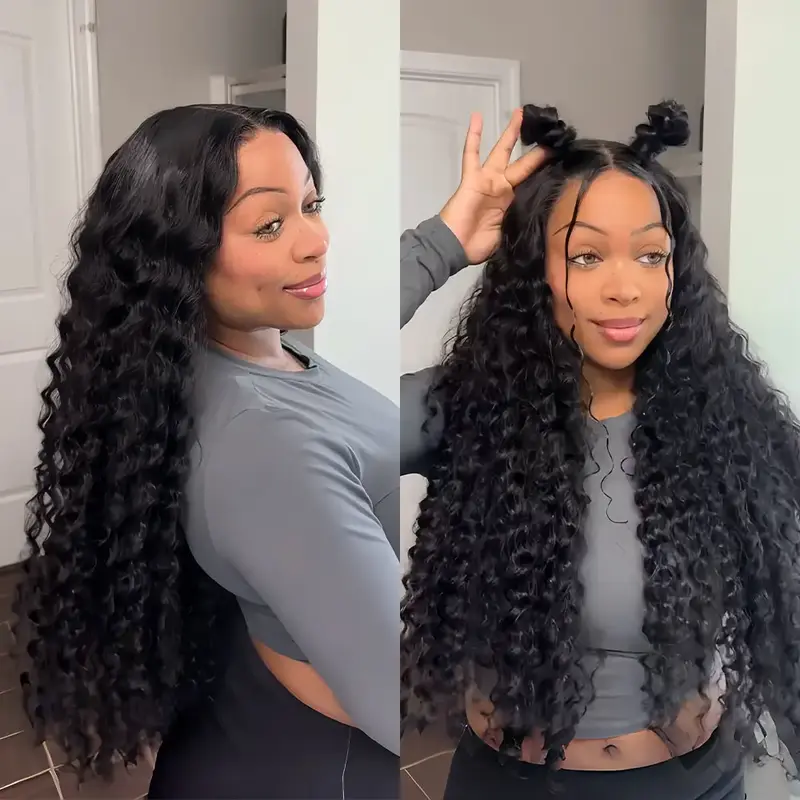 Mamushow 7x6 Glueless Water Wave Wigs 200% Density Human Hair With Drawstring Curly Wave Wigs Closure Wigs Pre Plucked Pre Cu...