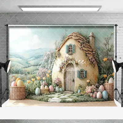 Aperturee Green Field Wall Hutch Eggs Floral Easter Backdrop, 3X2FT(1MX0.6M), 14 USD, easter backdrops, ENHD2J98-M