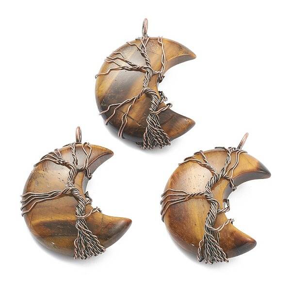 Natural Tiger Eye Tree of Life Wire Wrapped Pendants