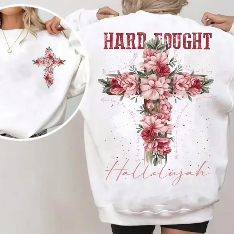 Hard Fought Hallelujah Shirt, Floral Christian Tee, Jesus is King, Layer-Friendly, Works in Any Weather, Lightweight Feel, Mo...
