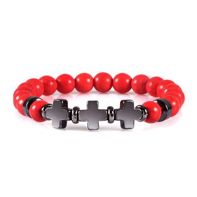 Round Red Dyed Synthetic Turquoise Beaded Stretch Bracelets