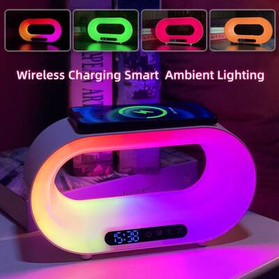 Multi-function LED Lamp APP Control RGB Atmosphere Smart Wireless Charger Alarm Clock 3 In 1 Night Light