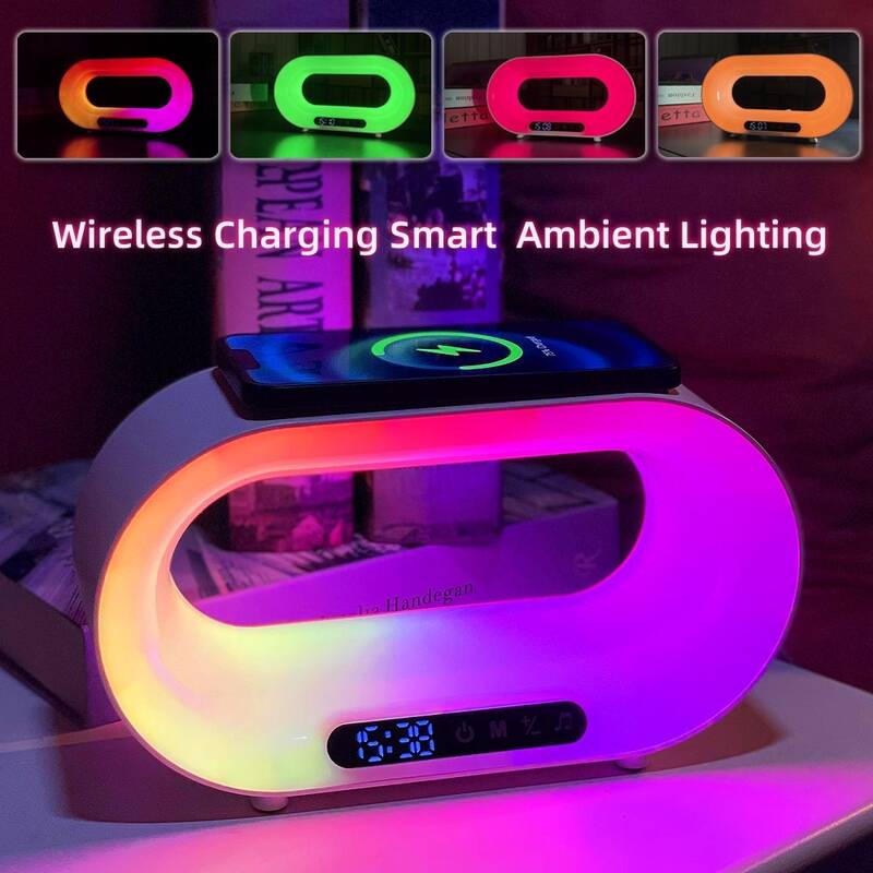 Multi-function LED Lamp APP Control RGB Atmosphere Smart Wireless Charger Alarm Clock 3 In 1 Night Light